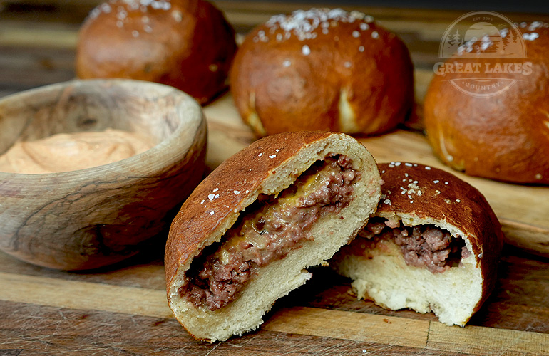 Pretzel Venison Cheeseburger Bombs